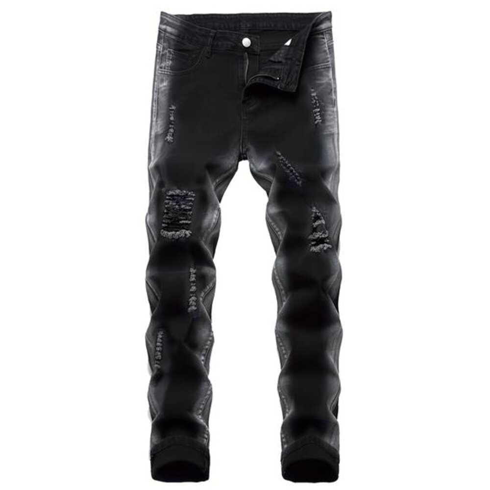 NWT Men's Black Distressed Straight Leg Jeans